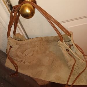 Nine West Studio Chic Floral Suede Tan Shoulder Bag